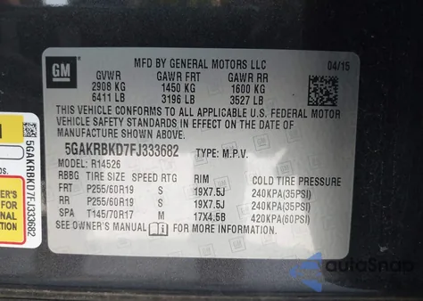 2015 Buick Enclave Leather из США, поврежденный, VIN 5GAKRBKD7FJ333682